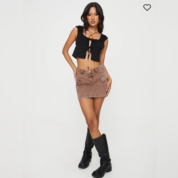 Princess Polly Dresses & Skirts - Princess Polly Zakai Cargo Denim Mini Skirt, Brown, Women’s Size 2, NWT